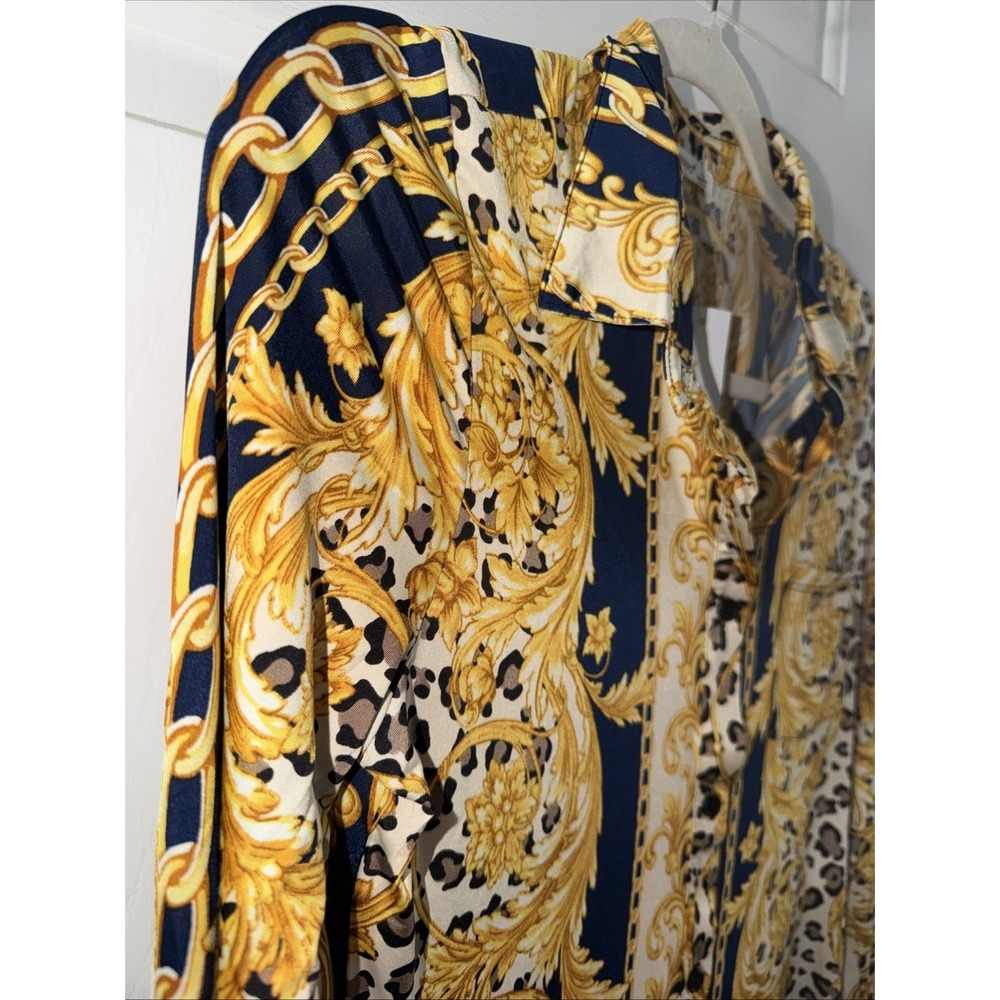 Timing Los Angeles Women's Large Baroque Leopard Print Shirt Dress Gold Black - Picture 6 of 13